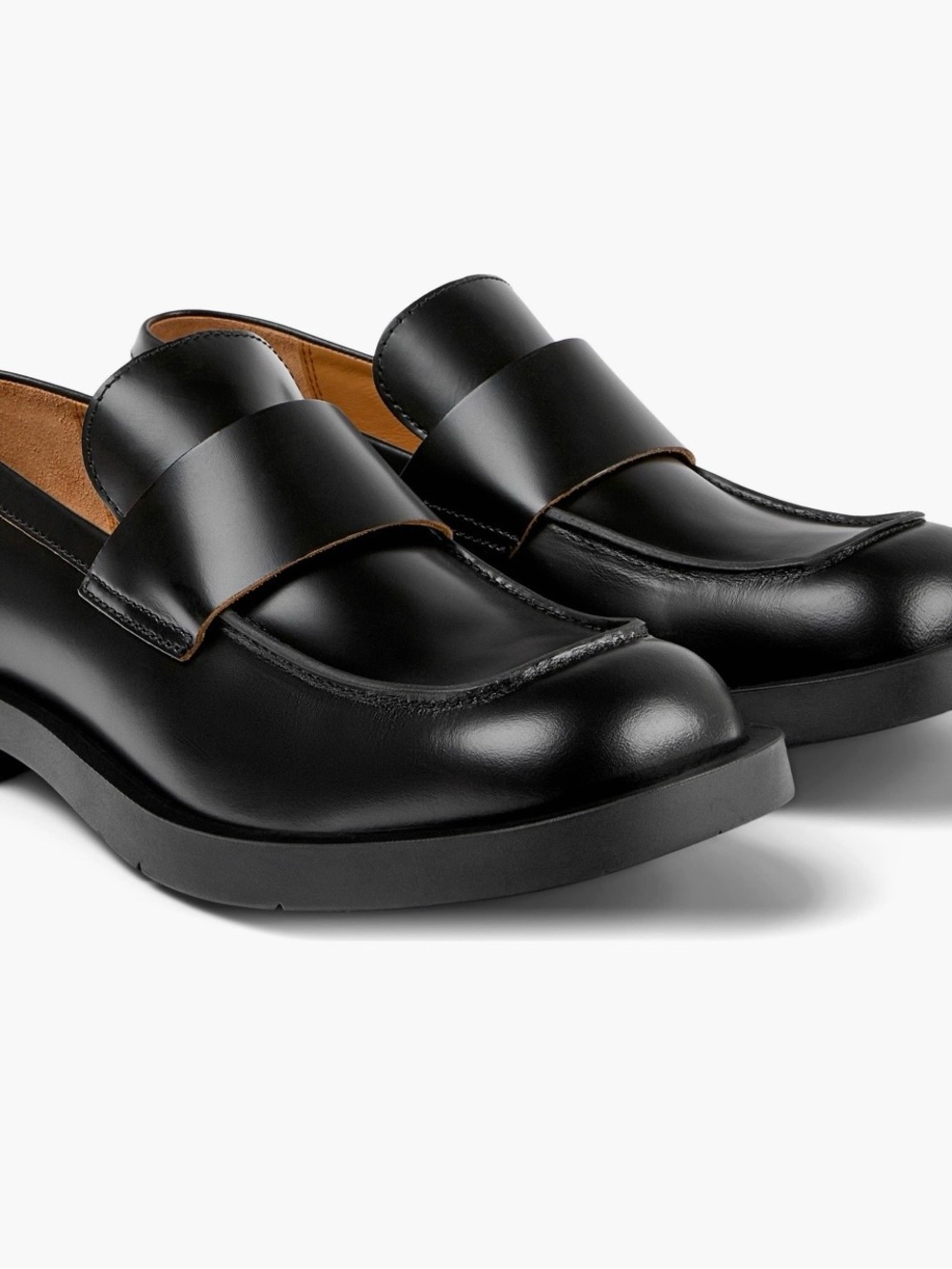 CAMPERLAB MIL 1978 Black Leather Chunky Square Toe Penny Loafers
